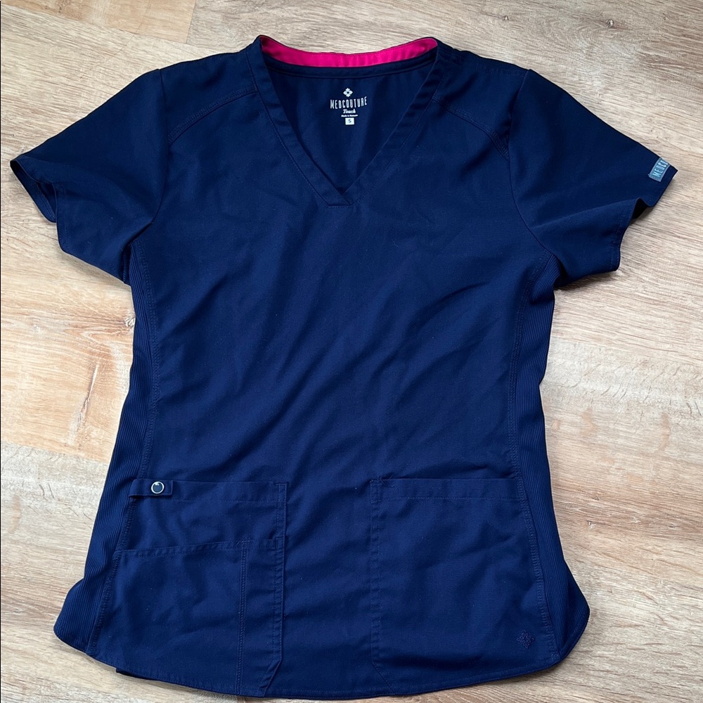Med Couture Women's Dark Blue V-Neck Scrub Top